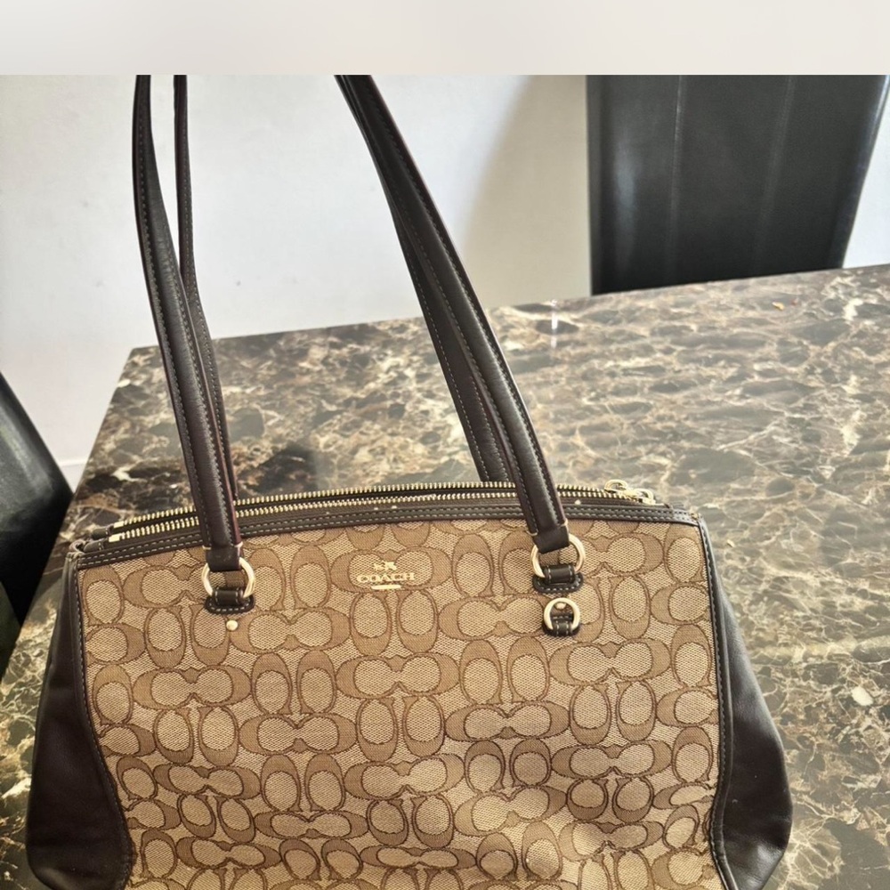 Coach Tan and Brown Signature Shoulder Bag